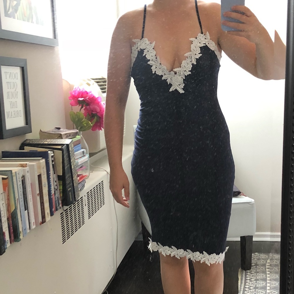 NWT Navy Dress with Lace Detail
